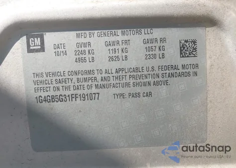 2015 Buick Lacrosse Leather z USA, uszkodzony, nr VIN 1G4GB5G31FF191077